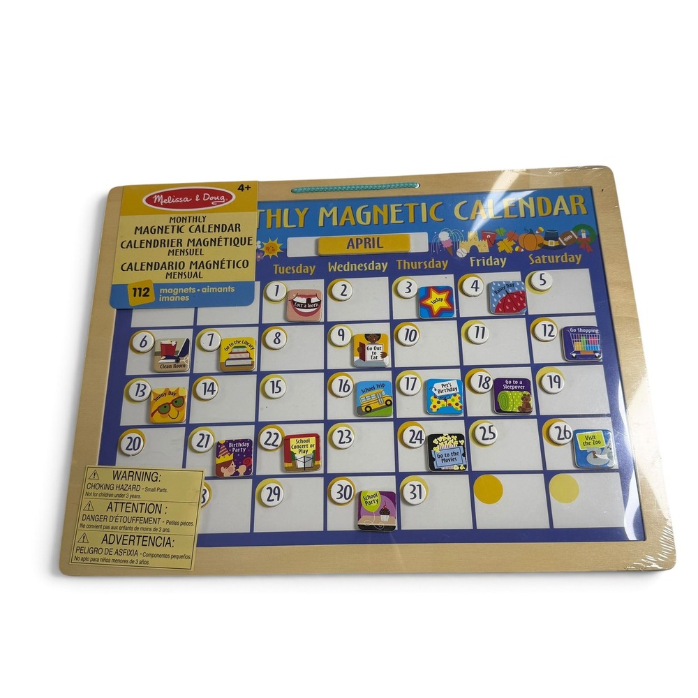 Melissa & Doug Monthly Magnetic Calendar Wooden Educational Toy 112 Magnets